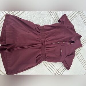 Women's Burgundy Button-Up Jumpsuit